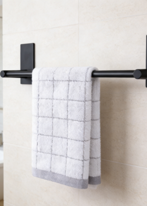 Self-Adhesive Stainless Steel Bathroom Towel Bar | Wall-Mounted Sticky Hanger | Matte Black
