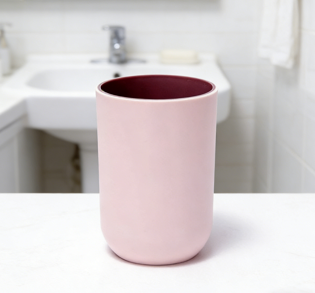 Reusable Plastic Bathroom Tumbler Set | Toothbrush Cups | Light Pink and Grey (set of 4) - Image 2