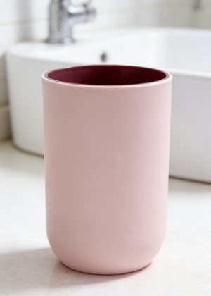 Reusable Plastic Bathroom Tumbler Set | Toothbrush Cups | Light Pink and Grey (set of 4)