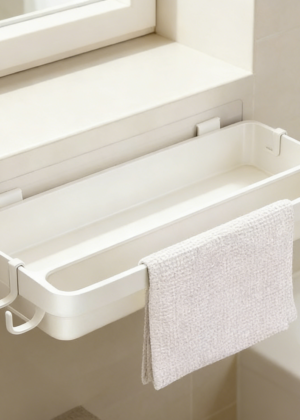 Multi-Purpose Bathroom Wall Rack with Removable Drip Tray | White Organiser