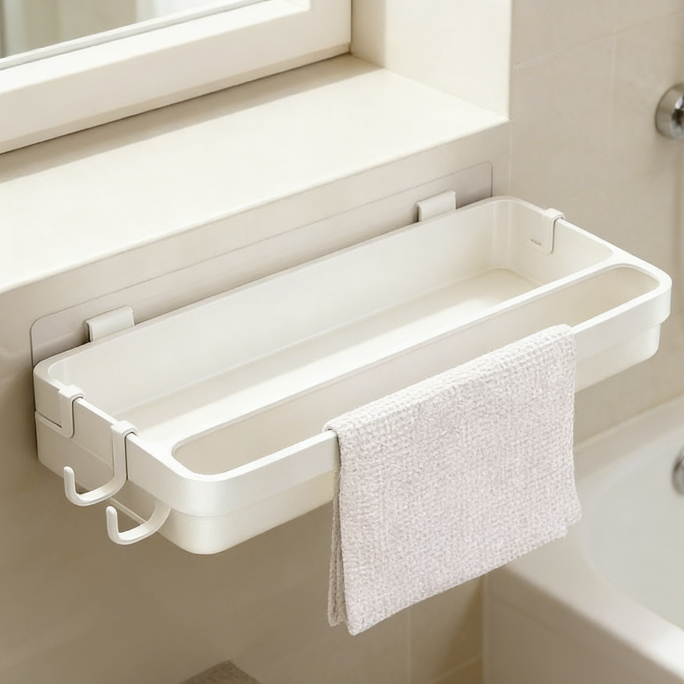 Multi-Purpose Bathroom Wall Rack with Removable Drip Tray | White Organiser