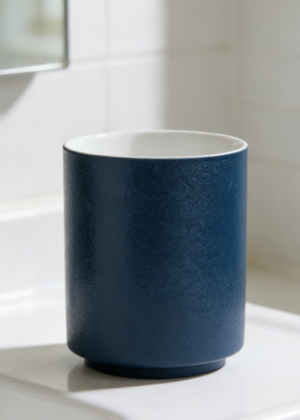 Frosted Ceramic Bathroom Mug | Navy Blue Toothbrush Holder and Wash Cup (set of 6)