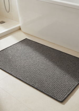 Washable Low Pile Bathroom Rug | Absorbent Quick-Dry Thin Bath Mat | Dark Grey (set of 4)