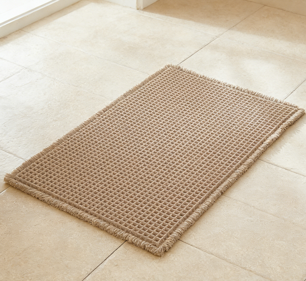 Boho Waffle Bathroom Mat | Washable Absorbent Quick-Dry Floor Rug | Khaki (set of 2) - Image 2