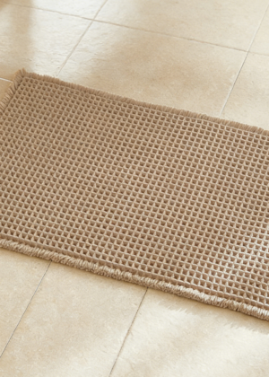 Boho Waffle Bathroom Mat | Washable Absorbent Quick-Dry Floor Rug | Khaki (set of 2)