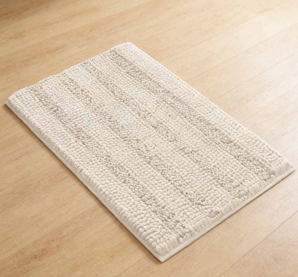 Striped Chenille Bathroom Mat Set | Plush Absorbent Wash Rugs | Ivory (set of 4) - Image 2