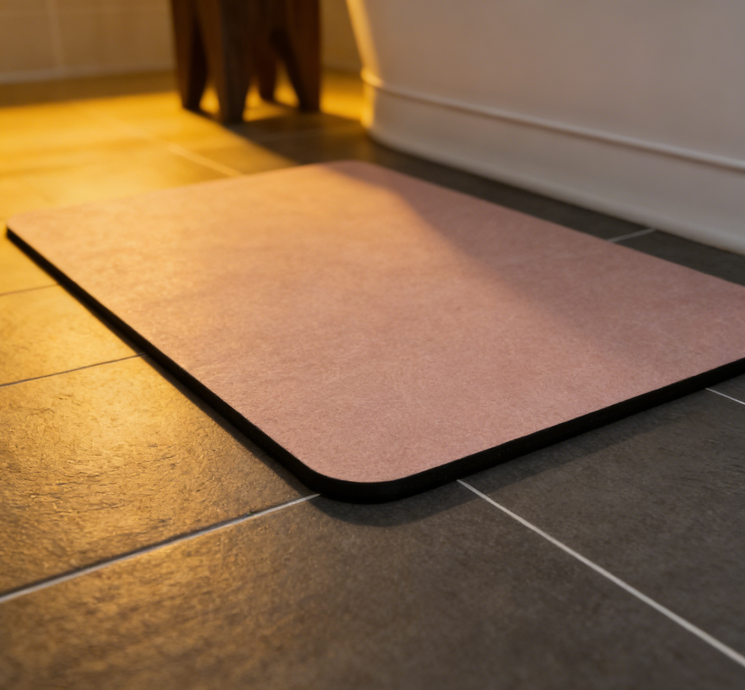 Thin Faux Suede Bathroom Floor Mat | Quick-Dry Absorbent Shower Rug | Dusty Rose (set of 2) - Image 2