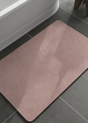 Thin Faux Suede Bathroom Floor Mat | Quick-Dry Absorbent Shower Rug | Dusty Rose (set of 2)