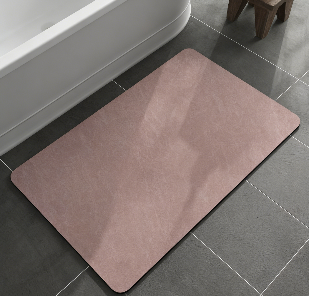 Thin Faux Suede Bathroom Floor Mat | Quick-Dry Absorbent Shower Rug | Dusty Rose (set of 2)