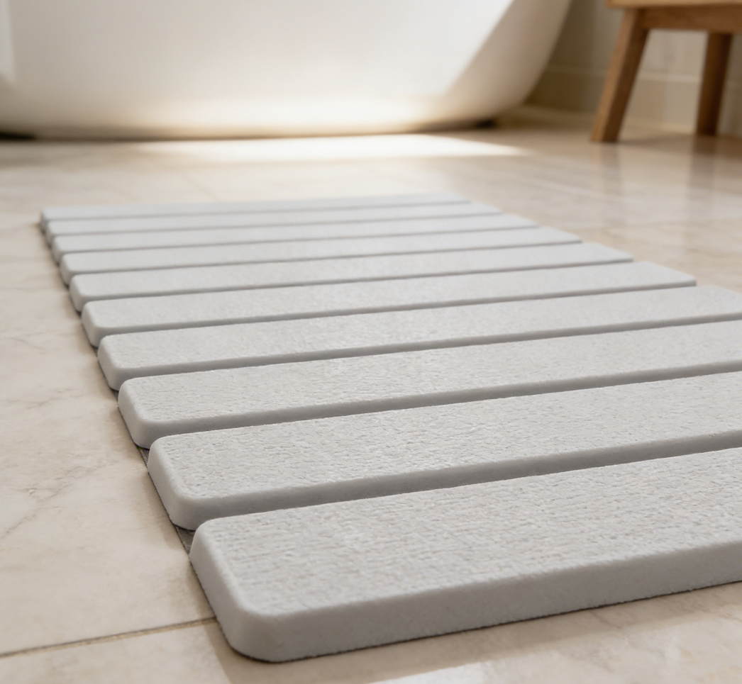 Foldable Diatomaceous Earth Bathroom Mat | Quick-Dry Absorbent Stone Floor Pad | White (set of 3) - Image 2