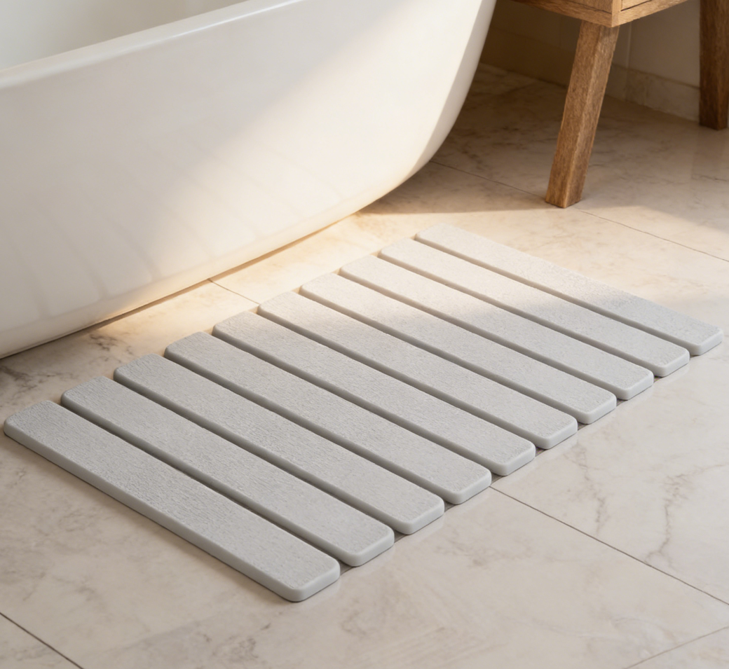 Foldable Diatomaceous Earth Bathroom Mat | Quick-Dry Absorbent Stone Floor Pad | White (set of 3)