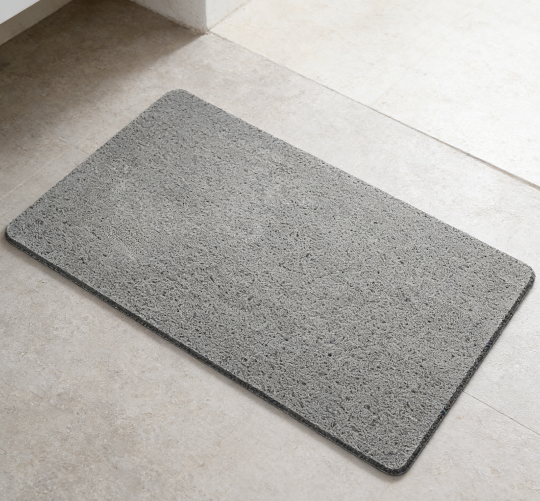 Soft PVC Loofah Bathtub Mat with Drain Holes | Quick-Drying Bathroom Shower Rug | Grey (set of 3)