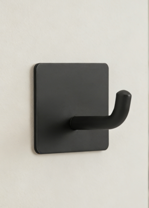 Adhesive Stainless Steel Bathroom Towel Hooks | Wall-Mounted Shower Hangers | Black (set of 12)